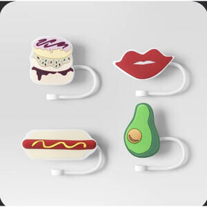 4pk Donut/Avo/Hot Dog/Lips Straw Covers Room Essentials Silicone Straw Toppers